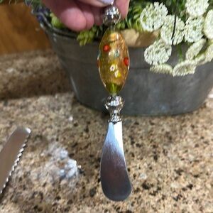 Murano Orange and Green Millefiori Butter Spreader